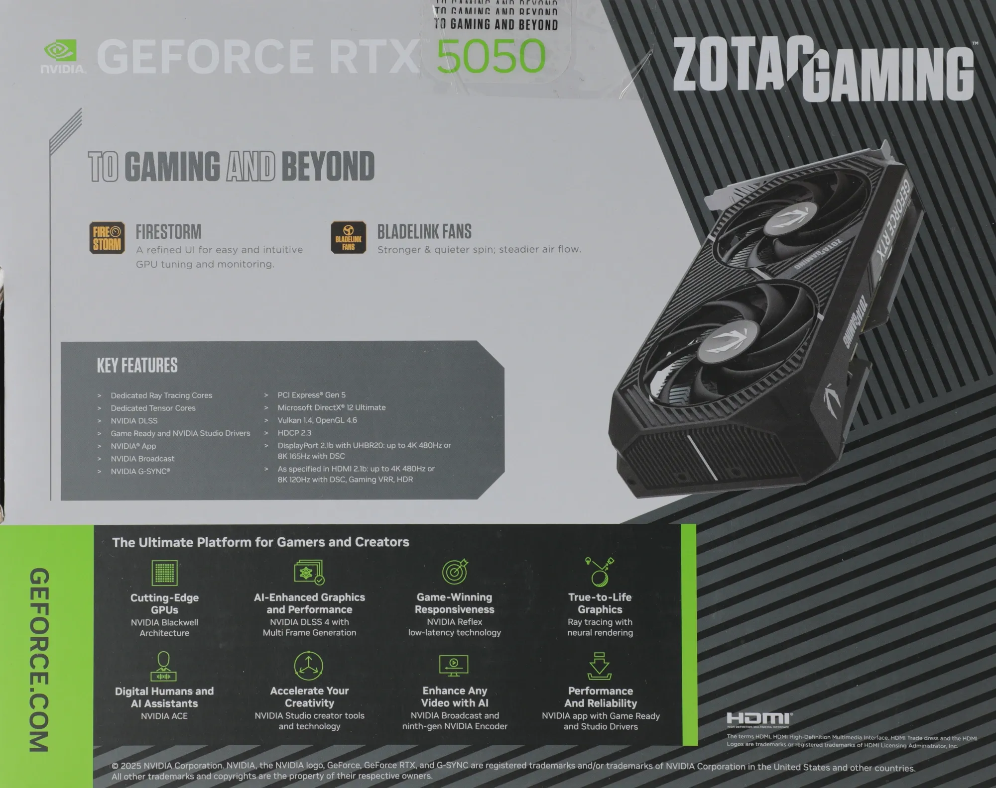 Видеокарта Zotac PCI-E 4.0 RTX 5050 TWIN EDGE NVIDIA GeForce RTX 5050 8Gb 128bit GDDR6 2602/17000 HDMIx1 DPx3 HDCP Ret