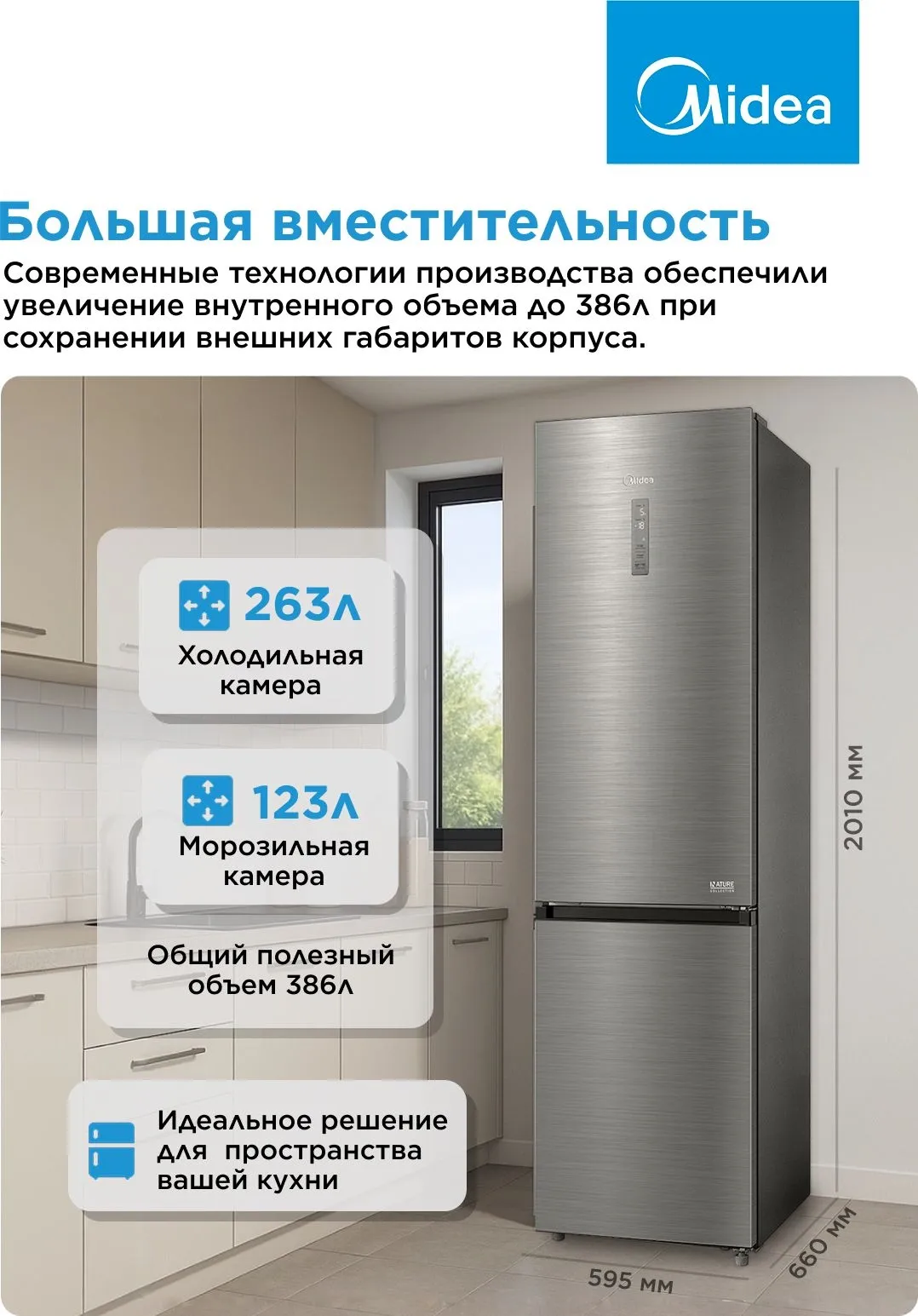 Холодильник Midea MDRB522MGE46OD 2-хкамерн. нержавеющая сталь инвертер