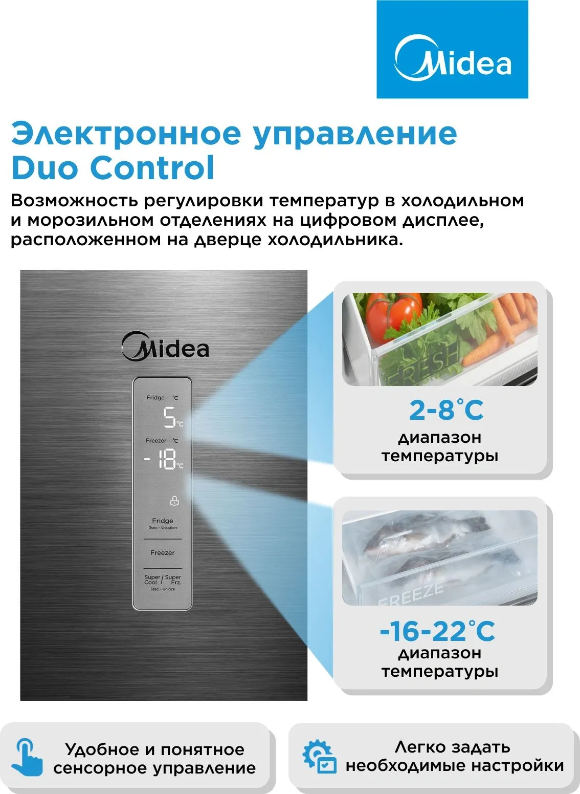Холодильник Midea MDRB522MGE46OD 2-хкамерн. нержавеющая сталь инвертер