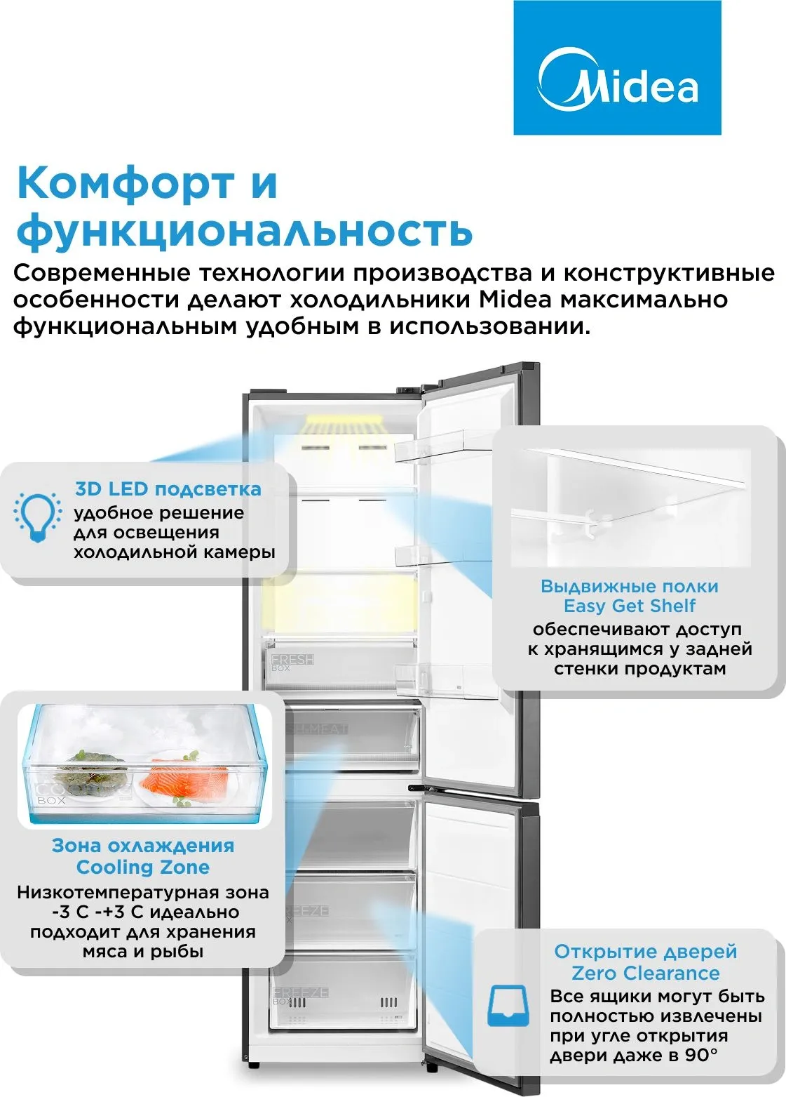 Холодильник Midea MDRB522MGE46OD 2-хкамерн. нержавеющая сталь инвертер