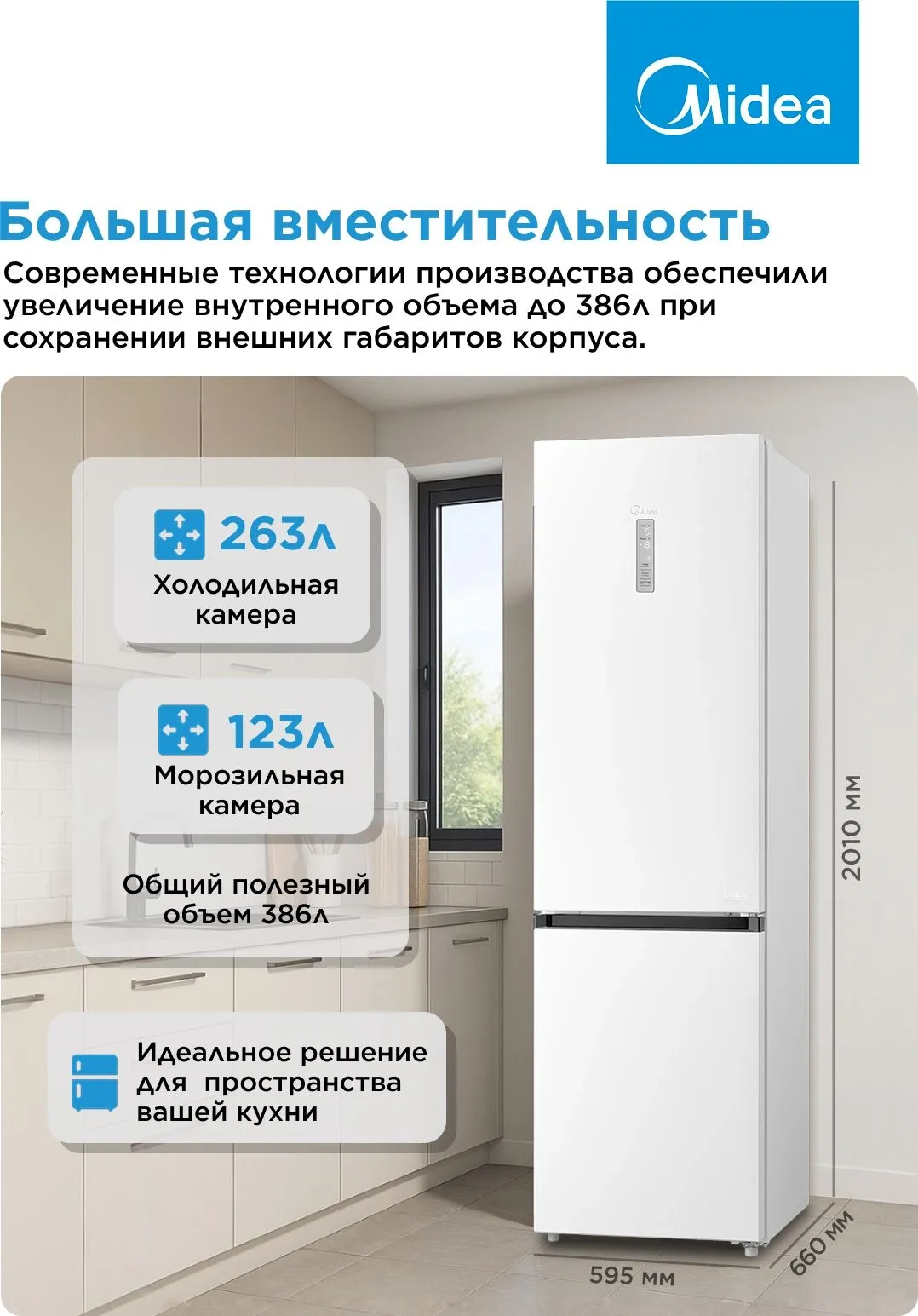 Холодильник Midea MDRB522MGE01OD 2-хкамерн. белый инвертер