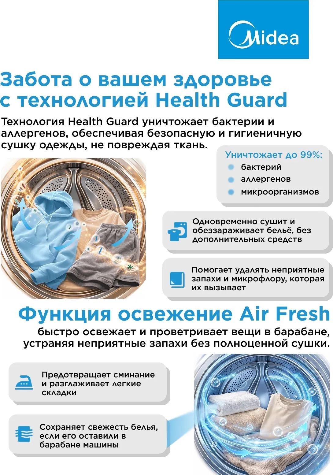 Сушильная машина Midea MD200H90W/W-RU кл.энер.:A++ макс.загр.:9кг белый