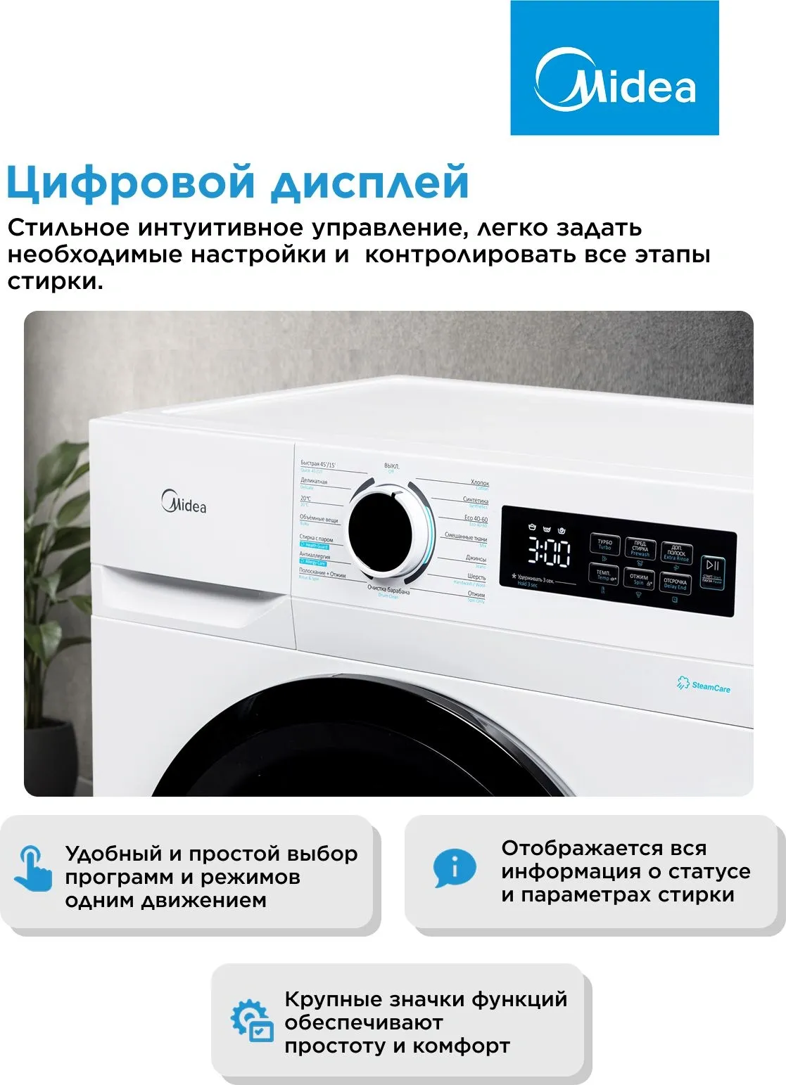 Стиральная машина Midea MF01712BS40/W класс: A загр.фронтальная макс.:7кг белый инвертор