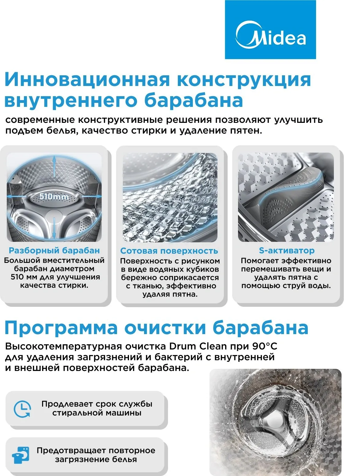 Стиральная машина Midea MF01712BS40/W класс: A загр.фронтальная макс.:7кг белый инвертор