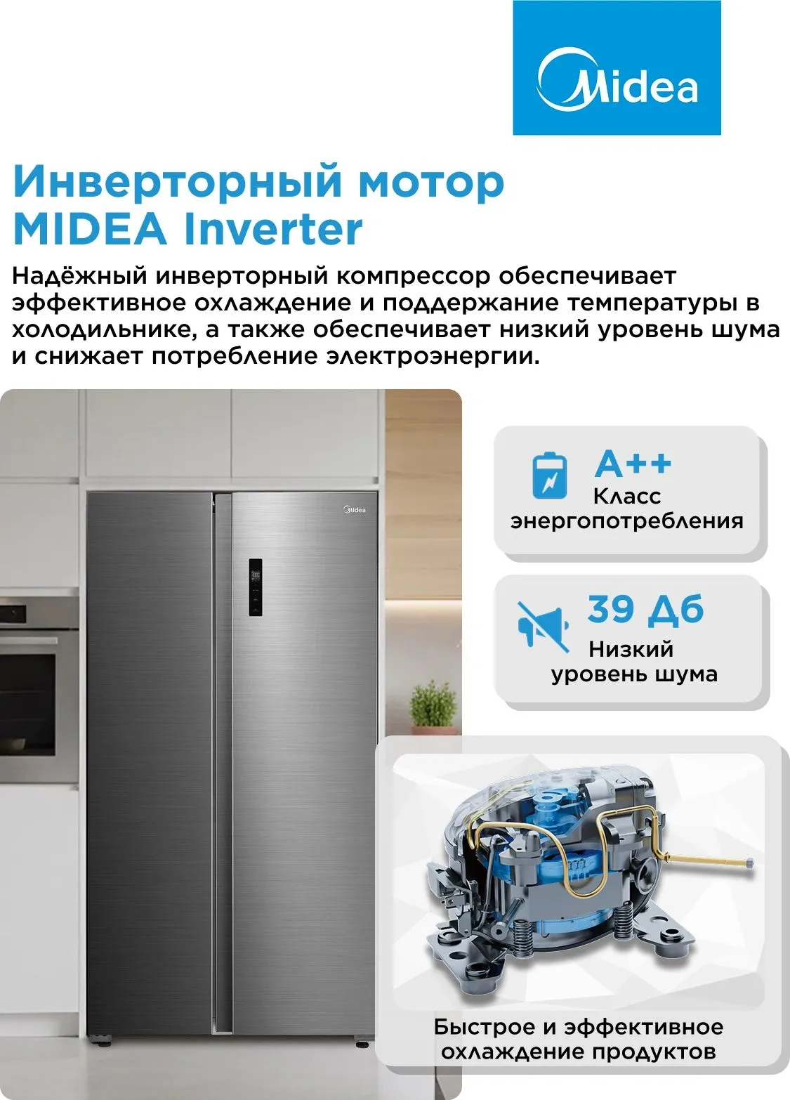 Холодильник Midea MDRS710FGE46 2-хкамерн. нержавеющая сталь инвертер