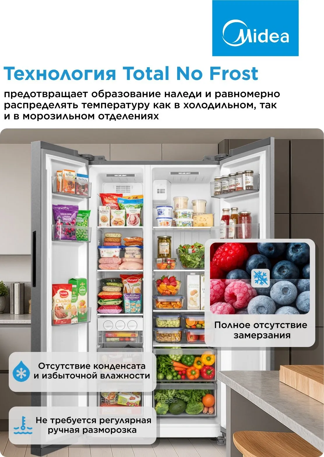 Холодильник Midea MDRS710FGE46 2-хкамерн. нержавеющая сталь инвертер
