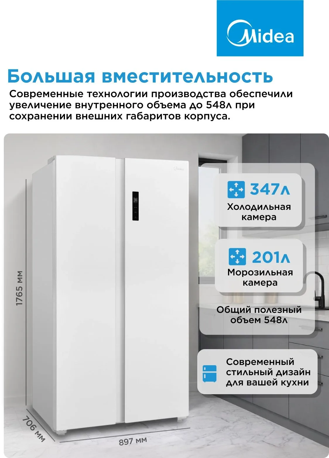 Холодильник Midea MDRS710FGE01 2-хкамерн. белый инвертер