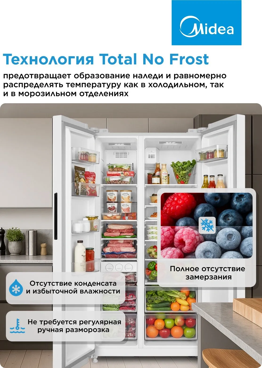 Холодильник Midea MDRS710FGE01 2-хкамерн. белый инвертер