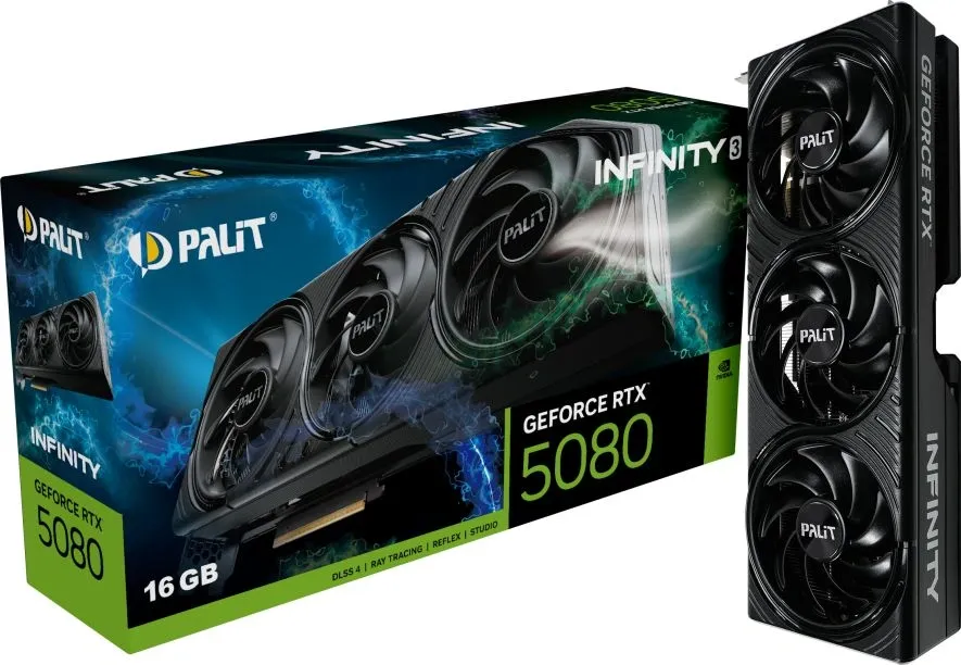 Видеокарта Palit PCI-E 5.0 PA-RTX5080 INFINITY 3 NVIDIA GeForce RTX 5080 16Gb 256bit GDDR7 2295/30000 HDMIx1 DPx3 HDCP Ret