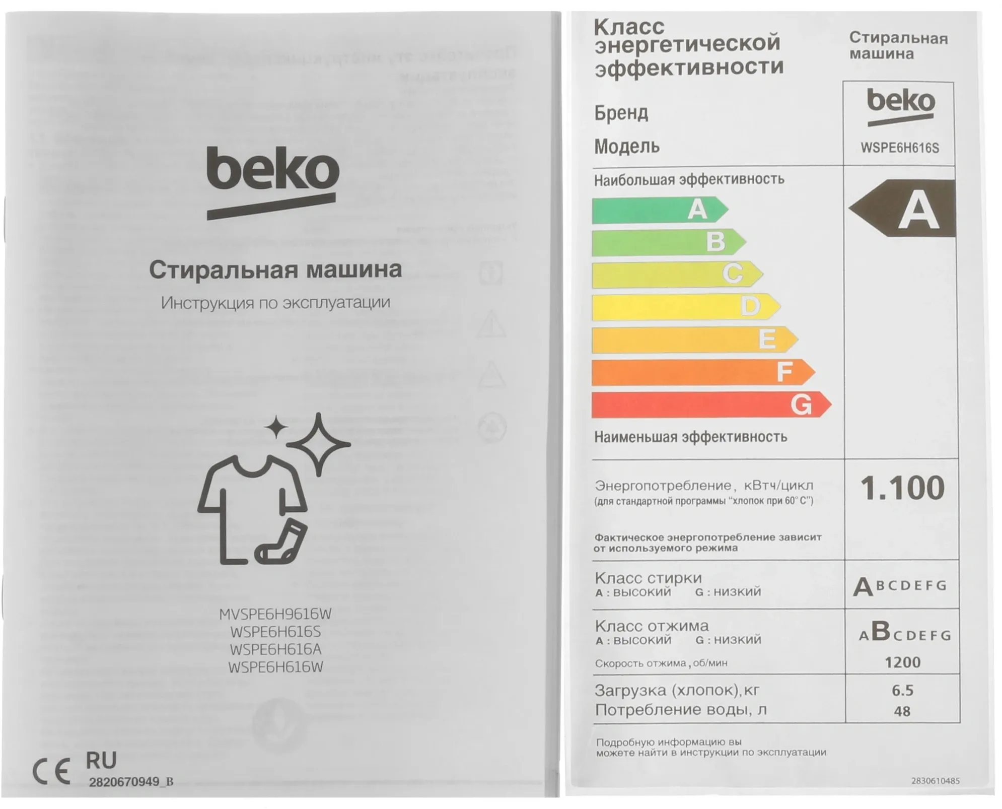 Стиральная машина Beko WSPE6H616S класс: A загр.фронтальная макс.:6.5кг серебристый