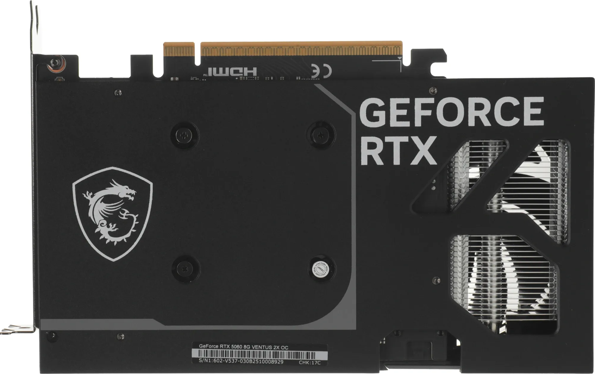 Видеокарта MSI PCI-E 5.0 RTX 5060 8G VENTUS 2X OC NVIDIA GeForce RTX 5060 8Gb 128bit GDDR7 2527/28000 HDMIx1 DPx3 HDCP Ret