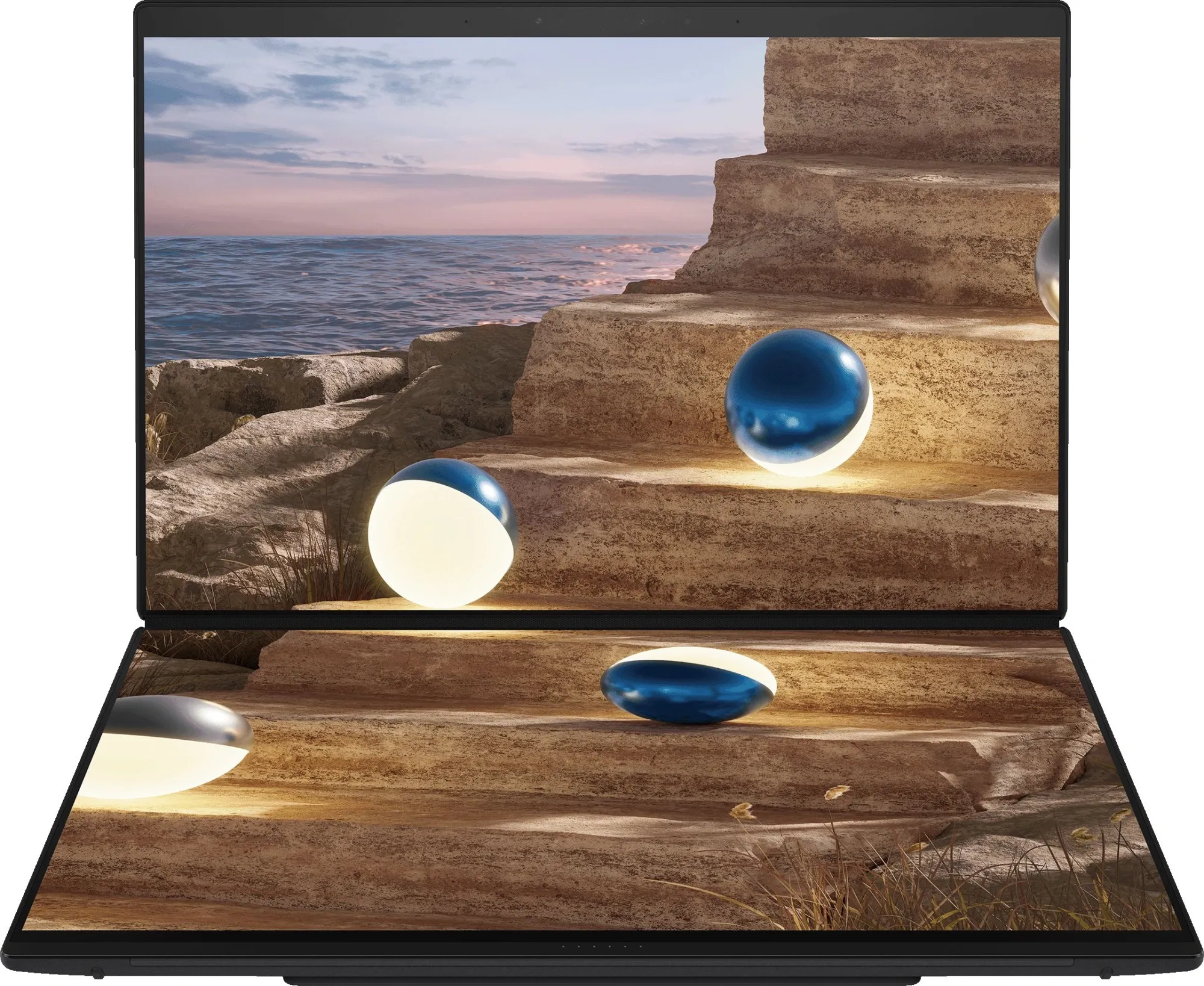Ноутбук Asus ZenBook Duo UX8407AA-SN363X Core Ultra 9 386H 32Gb SSD1Tb Intel Graphics 14" OLED Touch 3K (2880x1800) Windows 11 Pro dk.grey WiFi BT Cam (90NB16V1-M00L90)