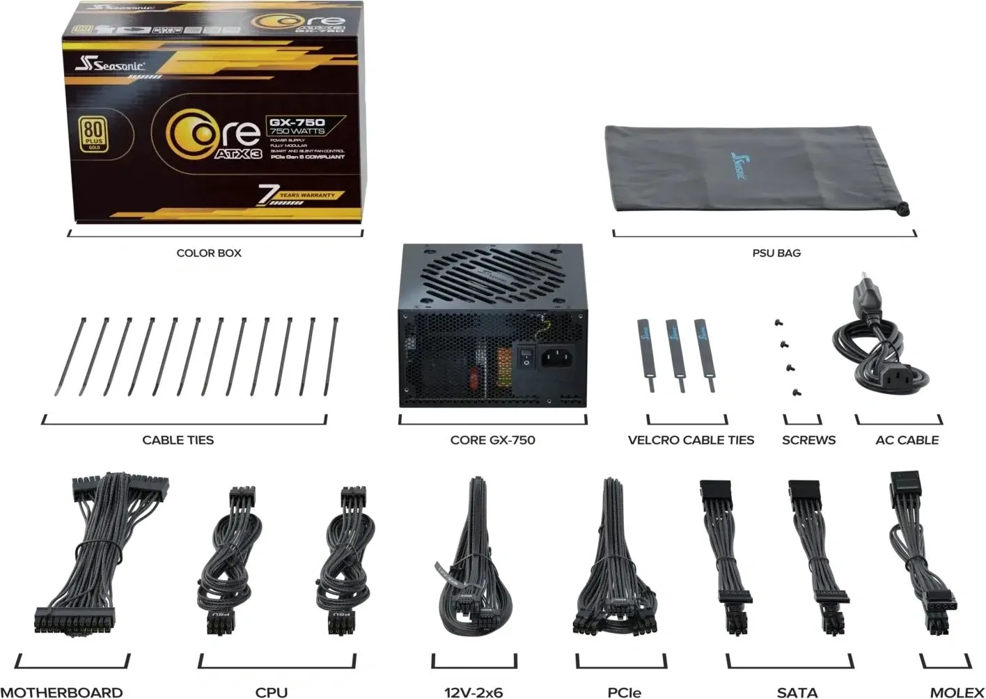 Блок питания Seasonic ATX 750W Core GX-750 80+ gold (20+4pin) APFC 120mm fan 6xSATA Cab Manag RTL