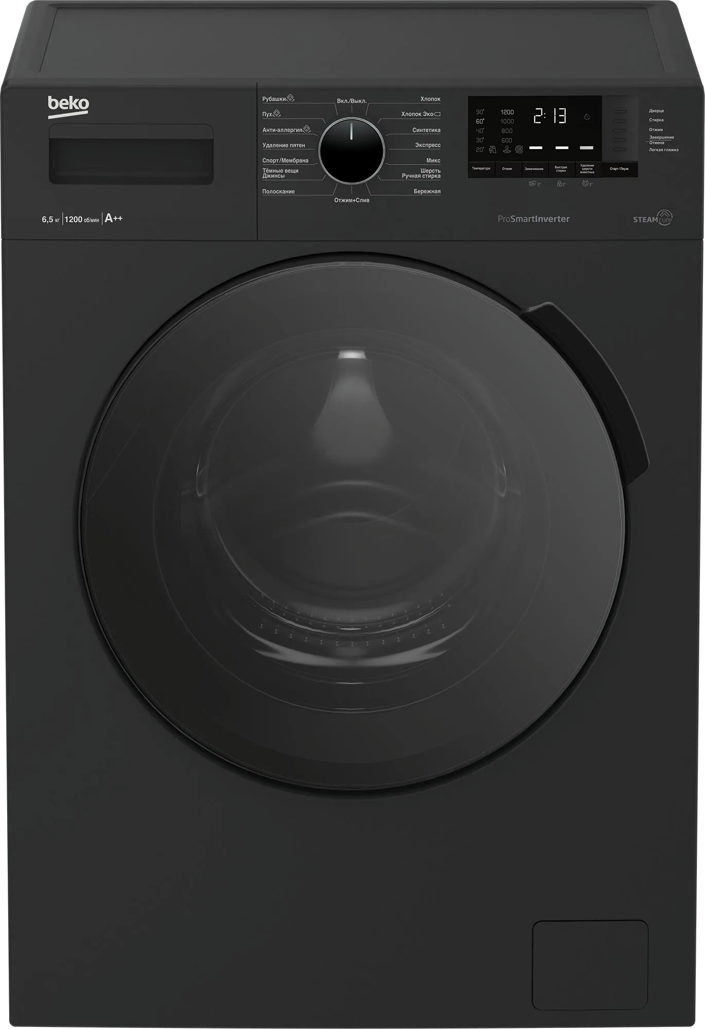 Стиральная машина Beko WSPE6H612A класс: A загр.фронтальная макс.:6.5кг антрацит инвертор