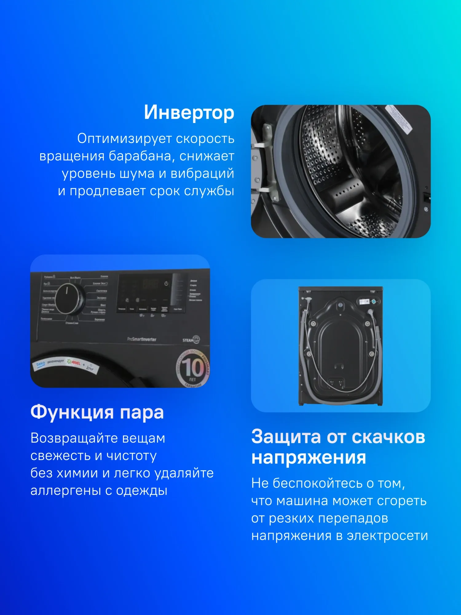 Стиральная машина Beko WSPE6H612A класс: A загр.фронтальная макс.:6.5кг антрацит инвертор