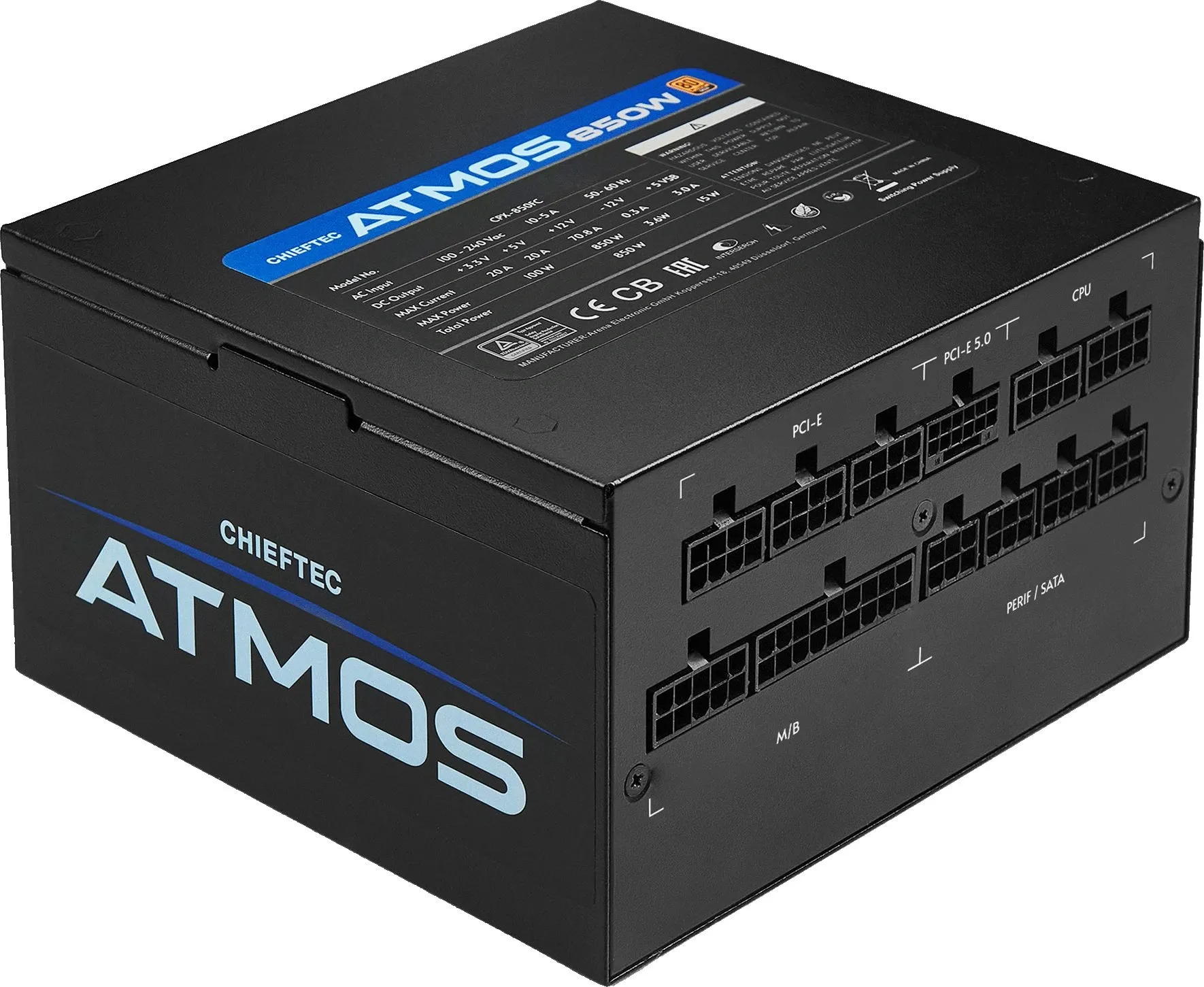 Блок питания Chieftec ATX 850W Atmos CPX-850FC 80+ gold (20+4pin) APFC 120mm fan 9xSATA Cab Manag RTL