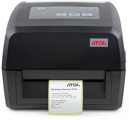 Термопринтер Атол TT43 (60106) 300dpi 106мм/с/USB/RS232/Eth для печ.накл. черный