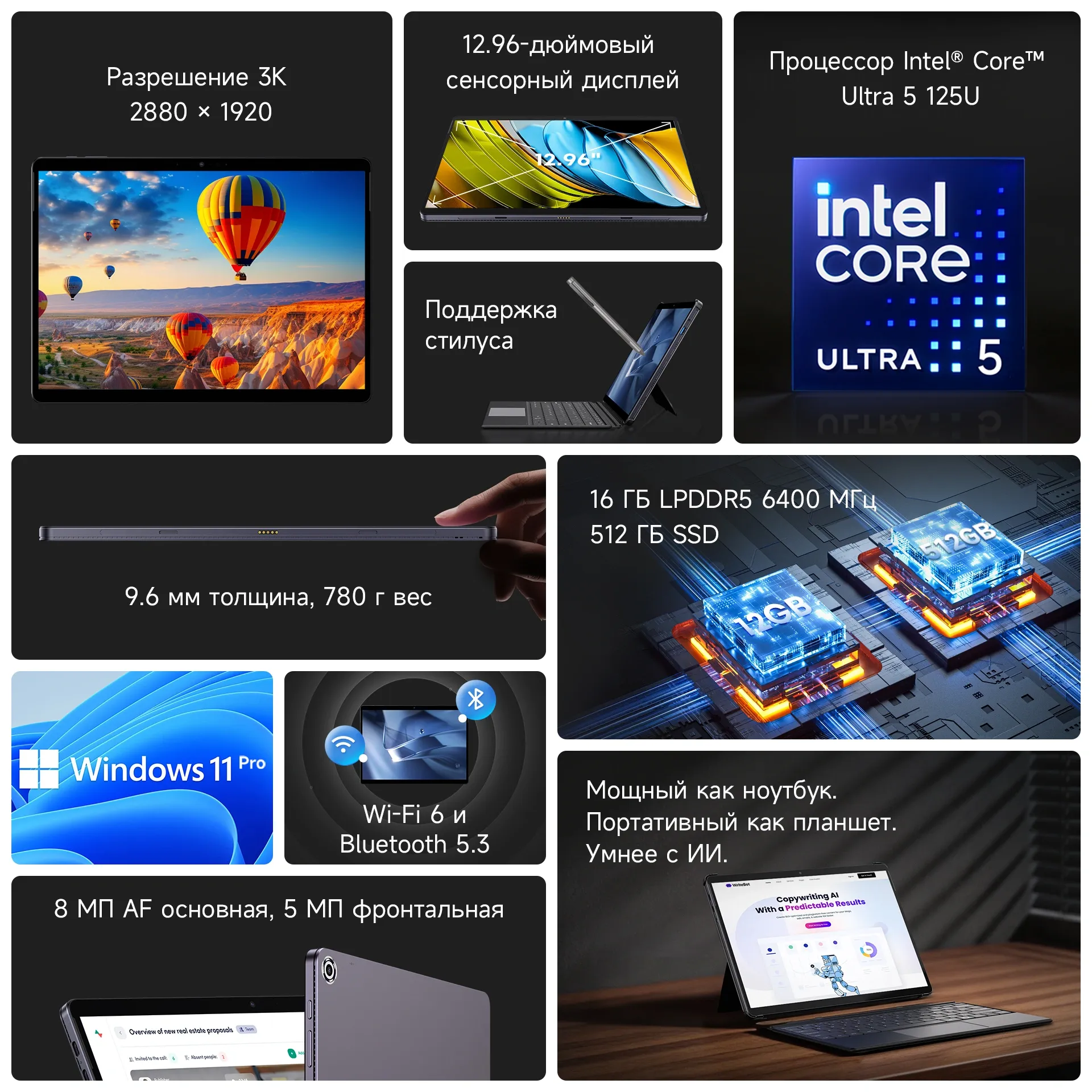 Планшет Acer Gadget E10 ETPad Max 1315U (1.2) 6С RAM16Gb ROM512Gb 12.96" 2880x1920 Windows 11 Professional серый 8Mpix 5Mpix BT WiFi 4820mAh 5.5hr