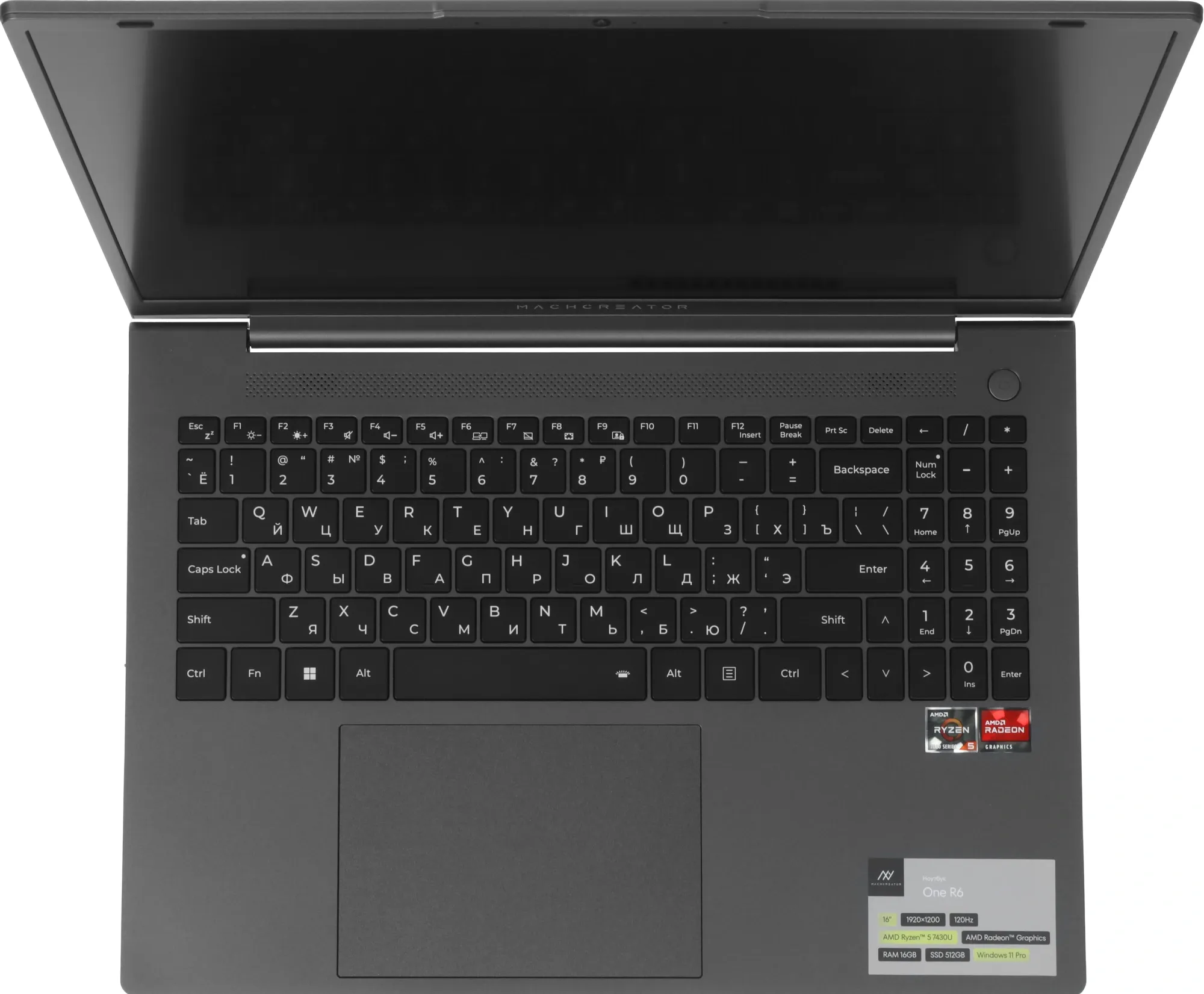 Ноутбук Machcreator One R6 Ryzen 5 7430U 16Gb SSD512Gb AMD Radeon Graphics 16" IPS FHD (1920x1200) Windows 11 Pro grey WiFi BT Cam 4825mAh (JJ00G000HRU)