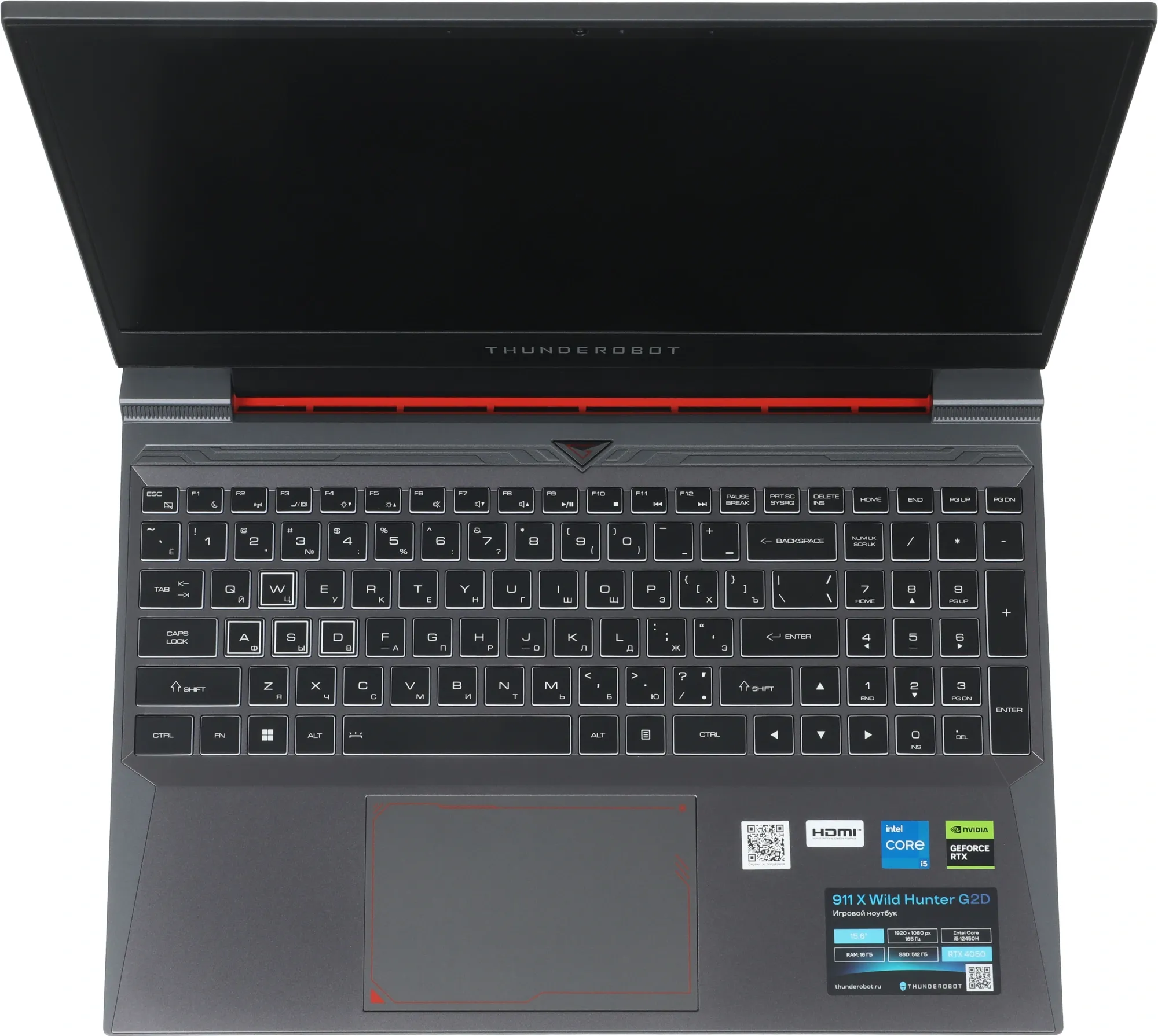 Ноутбук Thunderobot 911 X Wild Hunter G2D Core i5 12450H 16Gb SSD512Gb NVIDIA GeForce RTX4050 6Gb 15.6" IPS FHD (1920x1080) FreeDOS grey WiFi BT Cam (JT009A00KRU)