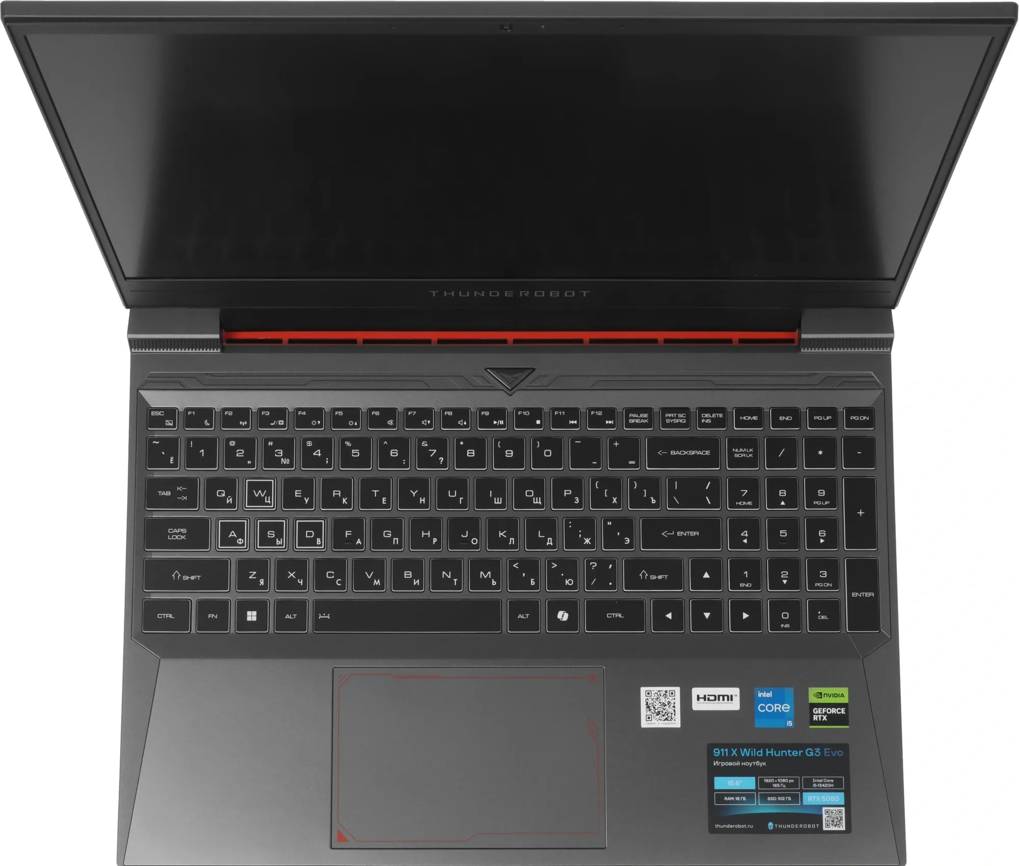 Ноутбук Thunderobot 911 X Wild Hunter G3 Evo Core i5 13420H 16Gb SSD512Gb NVIDIA GeForce RTX5050 8Gb 15.6" IPS FHD (1920x1080) FreeDOS grey WiFi BT Cam (JT009R00KRU)