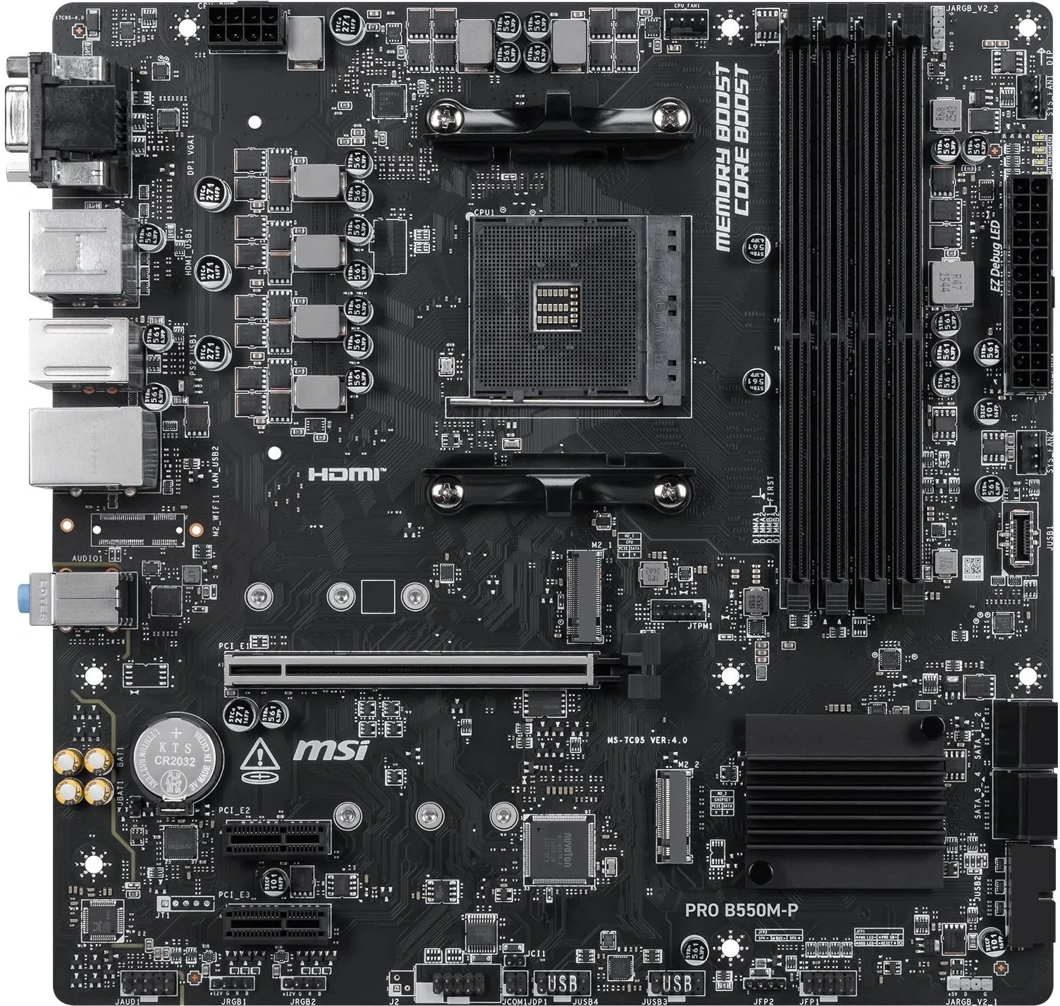 Материнская плата MSI PRO B550M-P Soc-AM4 AMD B550 4xDDR4 mATX AC`97 8ch(7.1) GbLAN RAID+VGA+HDMI+DP