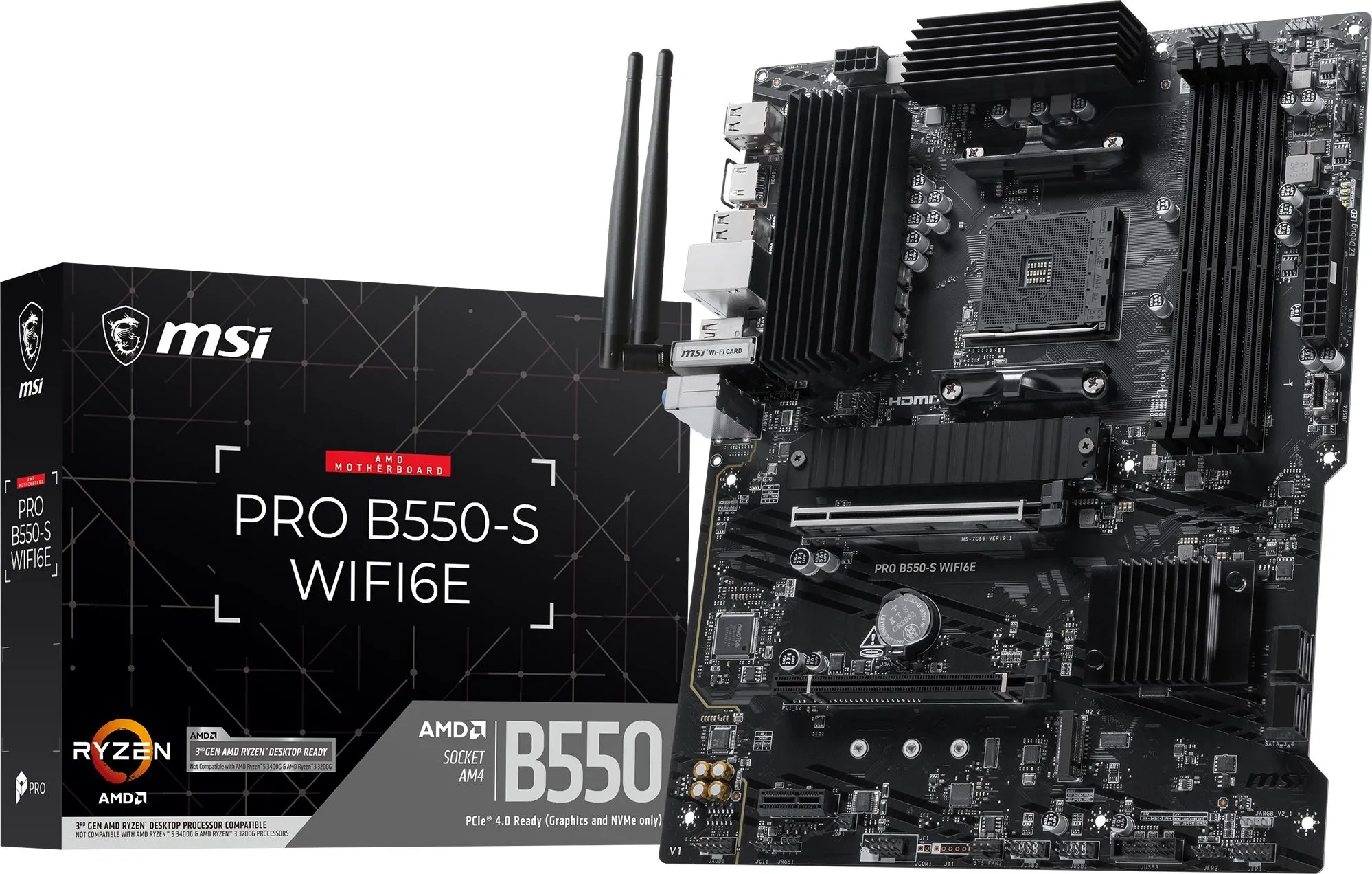 Материнская плата MSI PRO B550-S WIFI6E Soc-AM4 AMD B550 4xDDR4 ATX AC`97 8ch(7.1) GbLAN RAID+HDMI