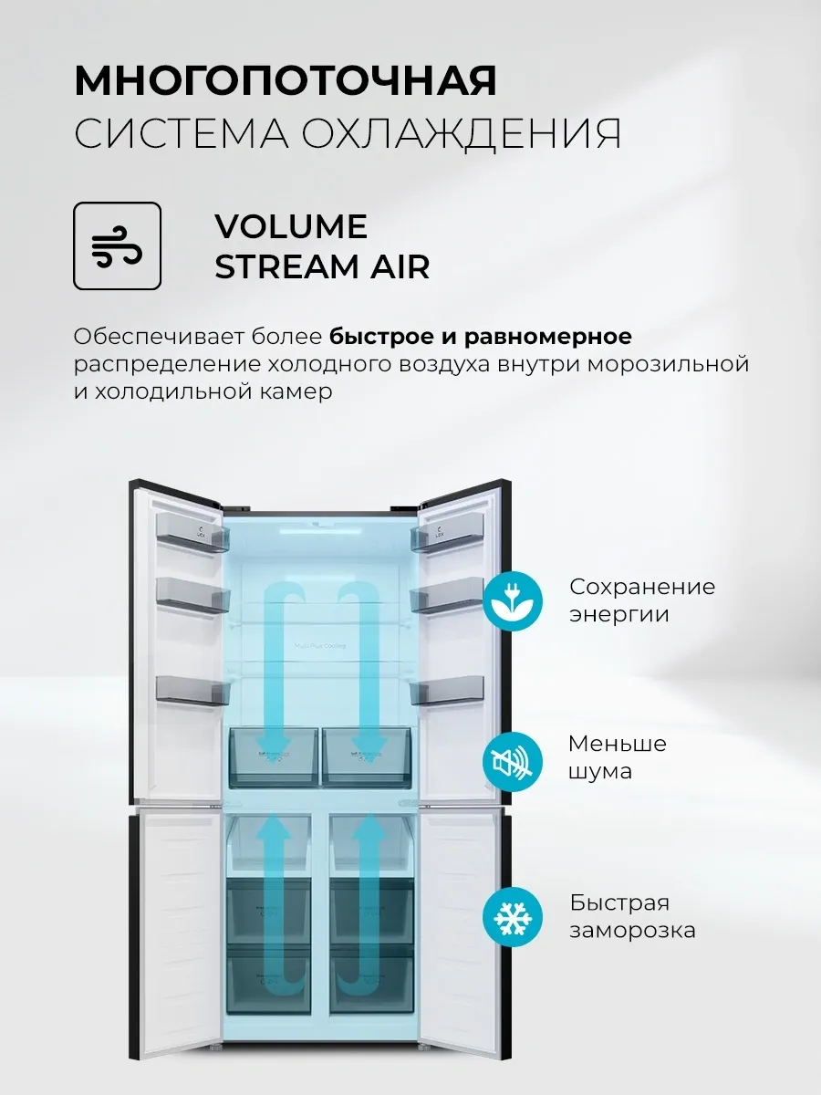 Холодильник Lex LCD485BLID 3-хкамерн. черный мат. инвертер