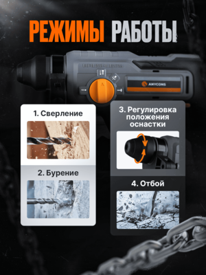 Перфоратор Anycons AC-H4082 SDS-Plus 2 Дж 2 АКБ
