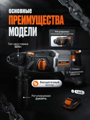 Перфоратор Anycons AC-H5091 SDS-Plus 1 АКБ