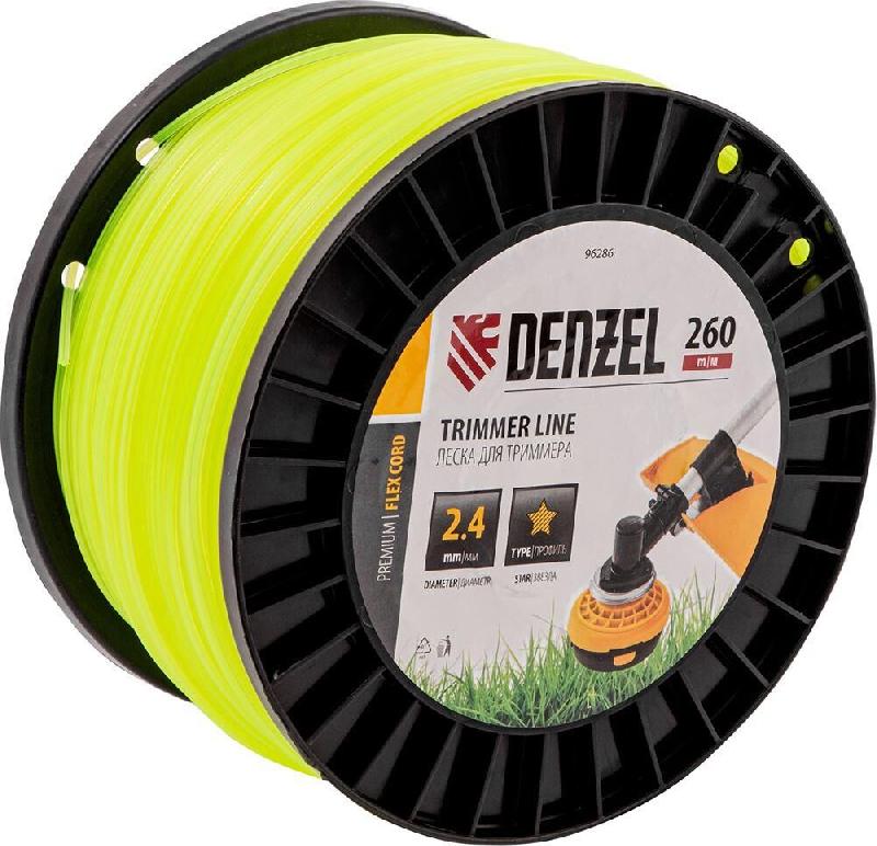 DENZEL Леска для триммера звезда, 2,4мм х 260м, на DIN катушке FLEX CORD 96286