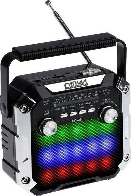 Аудиосистема Сигнал Радиоприемник РП-228 УКВ 64-108МГц, 220V, акб 1200mA/h, USB/microSD/AUX, светодиодный фонарь/дис