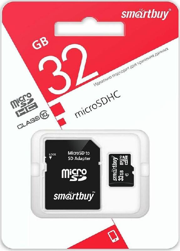 Карта памяти Smartbuy Карта памяти Smartbuy Карта памяти SMARTBUY (SB32GBSDCL10-01LE) MicroSDHC 32GB Class10 LE + адаптер