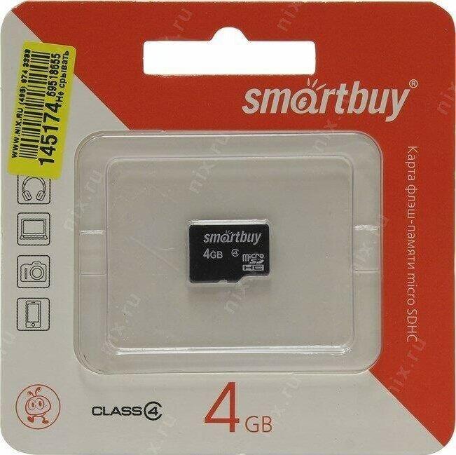 Карта памяти Smartbuy Карта памяти Smartbuy Карта памяти SMARTBUY (SB4GBSDCL4-00) MicroSDHC 4GB Class4