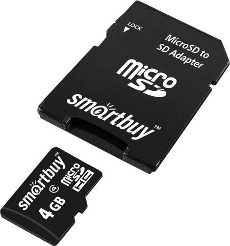 Карта памяти Smartbuy Карта памяти Smartbuy Карта памяти SMARTBUY (SB4GBSDCL4-01) MicroSDHC 4GB Class4 + адаптер