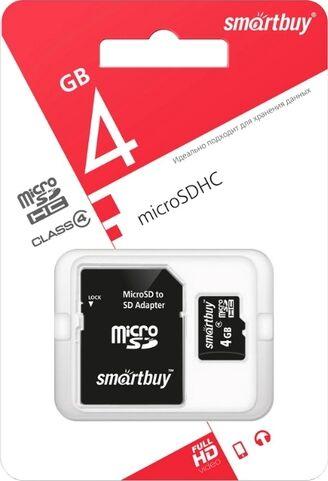 Карта памяти Smartbuy Карта памяти Smartbuy Карта памяти SMARTBUY (SB4GBSDCL4-01) MicroSDHC 4GB Class4 + адаптер