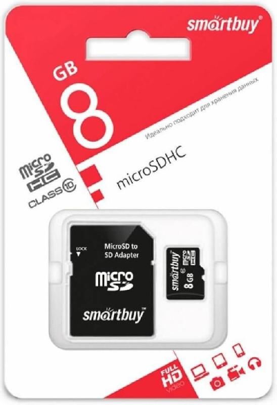 Карта памяти Smartbuy Карта памяти Smartbuy Карта памяти SMARTBUY (SB8GBSDCL4-01) MicroSDHC 8GB Сlass4 + адаптер