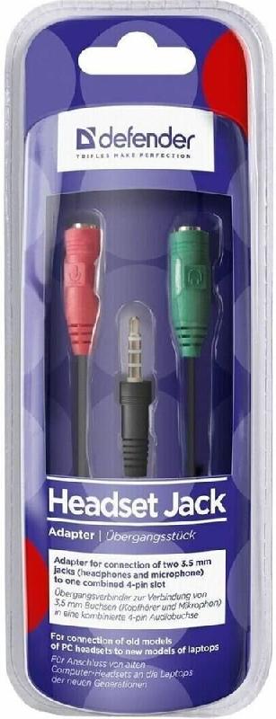 Кабель Defender разветвитель (63012) HEADSET JACK 2*3.5JACK-3.5 4PIN JACK