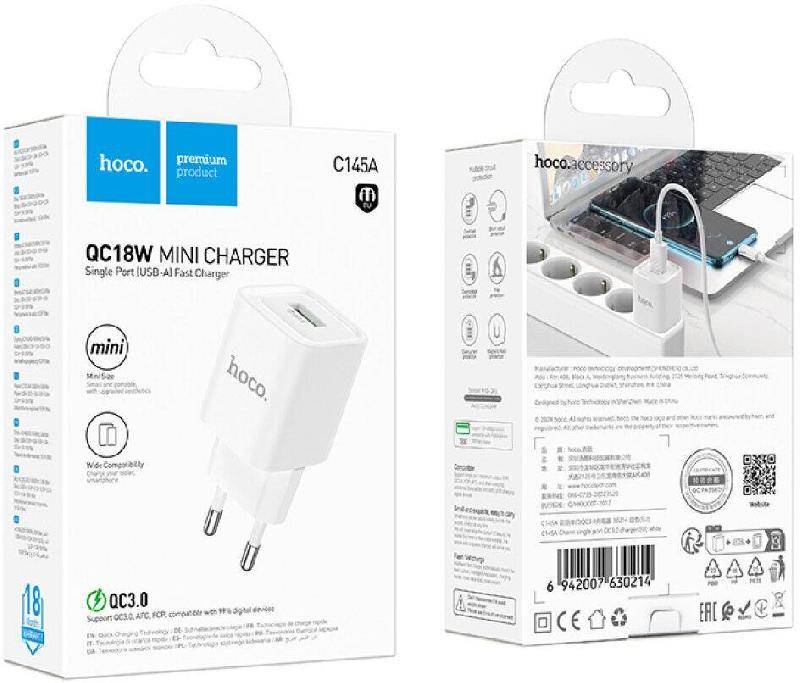 Зарядка Hoco Зарядка Hoco C145A 1USB 3.0A QC3.0 18W White