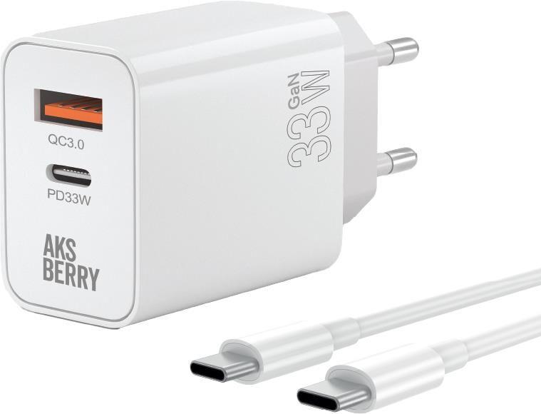 Зарядка Aksberry Зарядка Aksberry Сетевое ЗУ AKSBERRY T46 30W PD/QC3.0 + кабель Type c, белый