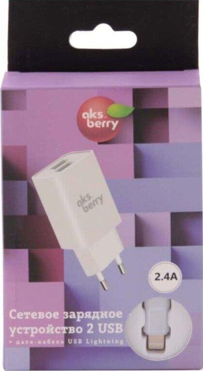 Зарядка Aksberry Зарядка Aksberry АККУМУЛЯТОРЫ И ЗАРЯДНЫЕ УСТРОЙСТВА AKSBERRY T38 2 USB 2.4A + Lightning, белый
