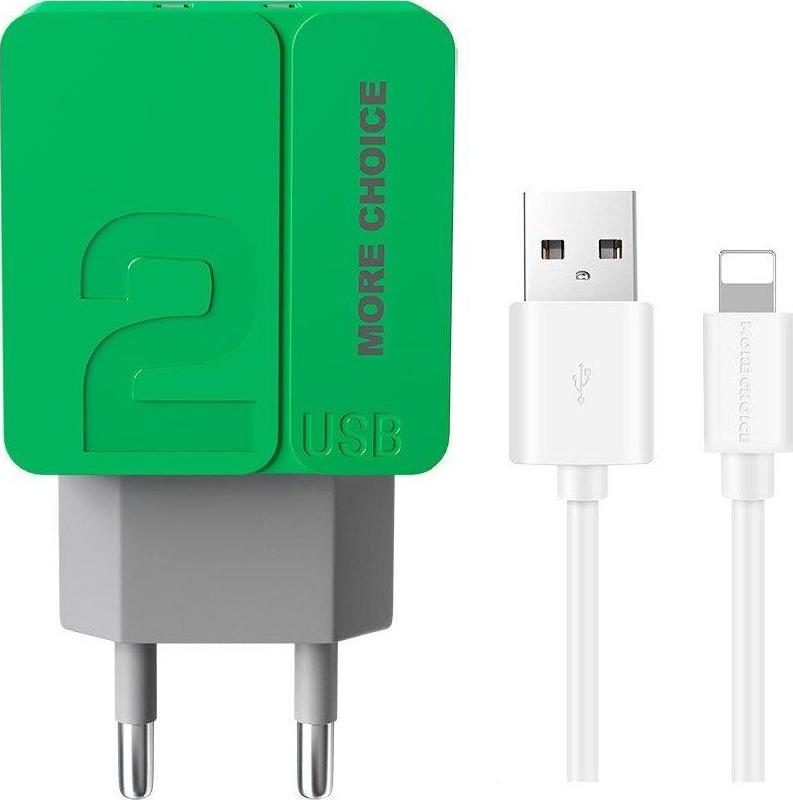 Зарядка More choice Зарядка More choice NC46i 2USB 2.4A для 8-pin - 1м Green