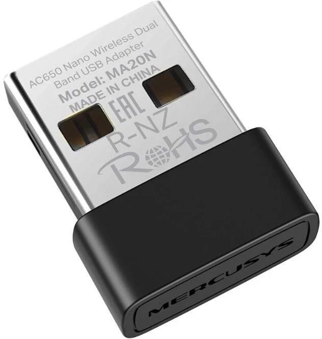 Сетевой адаптер Mercusys Сетевой адаптер Mercusys Сетевой адаптер Wi-Fi MA20N AC650 USB 2.0 (ант.внутр.) 1ант