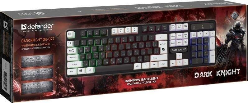 Клавиатура Defender игровая клавиатура Dark Knight GK-077 RU,черн-бел