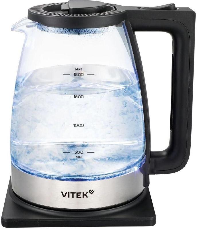 Чайник электрический VITEK VT-WK1071 1.7л. 1800Вт черный/серебристый корпус: стекло