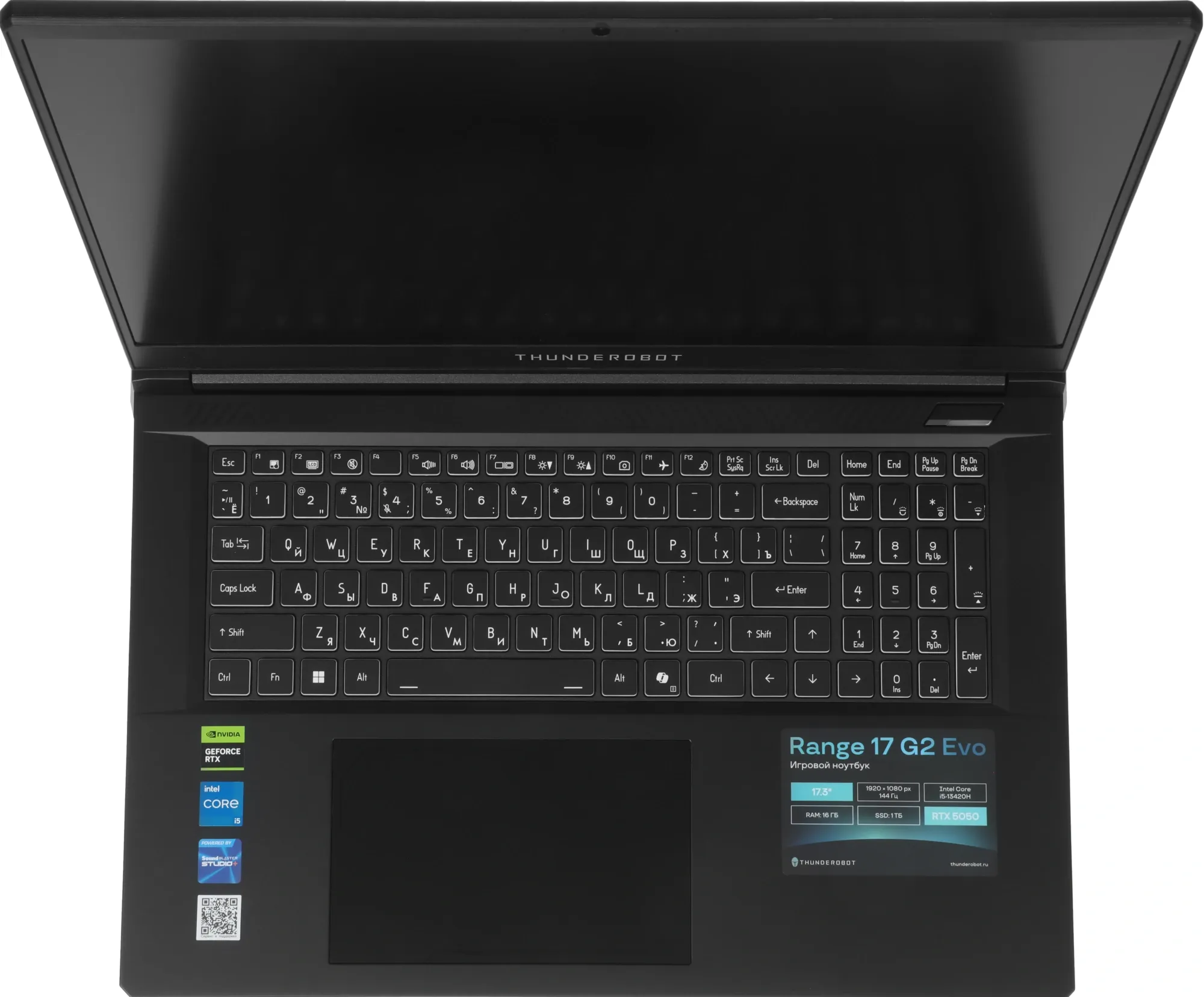 Ноутбук Thunderobot Range 17 G2 Evo Core i5 13420H 16Gb SSD1Tb NVIDIA GeForce RTX5050 8Gb 17.3" IPS FHD (1920x1200) FreeDOS black WiFi BT Cam (JT009E00KRU)