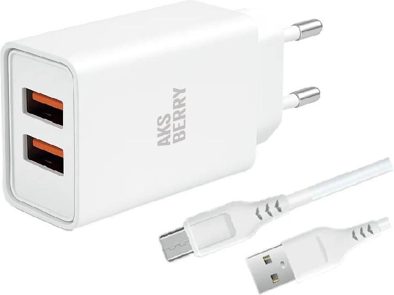 АККУМУЛЯТОРЫ И ЗАРЯДНЫЕ УСТРОЙСТВА AKSBERRY (6900203230010) СЗУ T38 2 USB 2.4A + MicroUSB белый