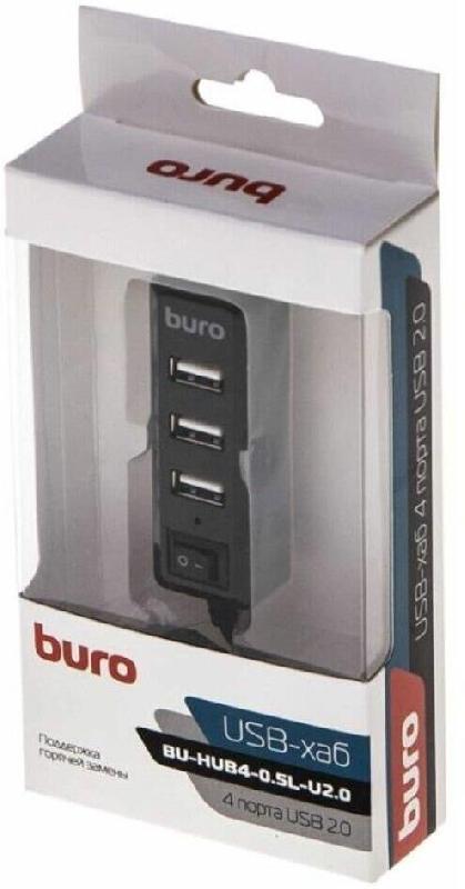 BURO Разветвитель USB 2.0 BU-HUB4-0.5L-U2.0 4порт. черный