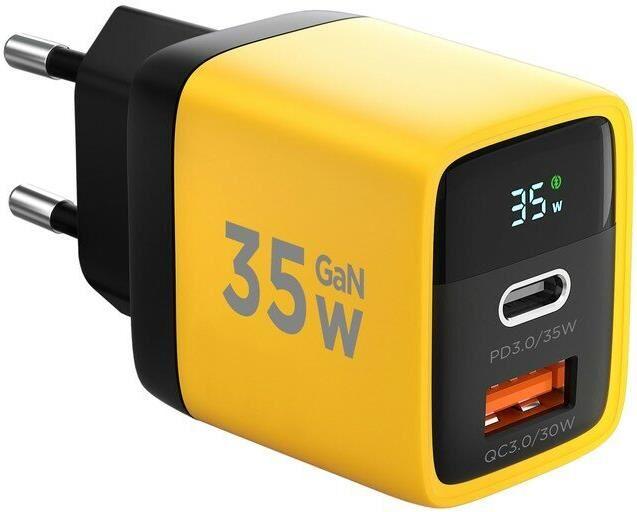 СЗУ CABLEXPERT (22110) ЗУ с дисплеем 35Вт GaN, QC4.0/PD3.0, 1хUSB, 1хType-C, желтый, коробка