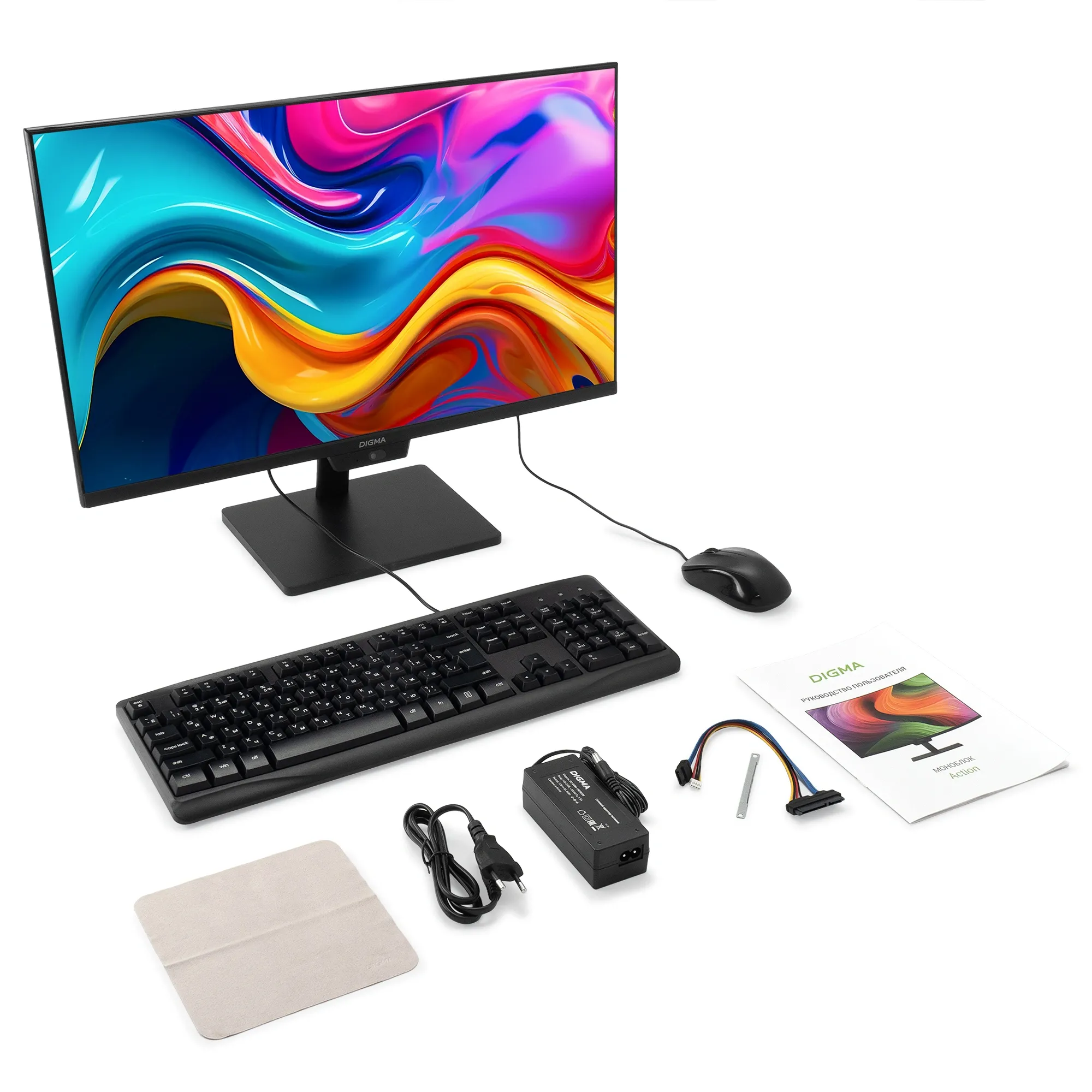 Моноблок Digma Action 23.8" Full HD Ryzen 5 3500U (2.1) 8Gb SSD256Gb UHDG CR Windows 11 Pro GbitEth WiFi BT 60W клавиатура мышь Cam черный 1920x1080